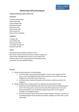 Midlands Engine APPG Energy Subgroup Minutes