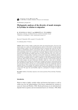 Phylogenetic Analyses of the Diversity of Moult Strategies in Sylviidae in Relation to Migration