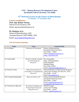 Refresher Course in Life Sciences & Biotechnology