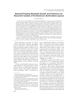 Bacterial-Feeding Nematode Growth and Preference for Biocontrol Isolates of the Bacterium Burkholderia Cepacia