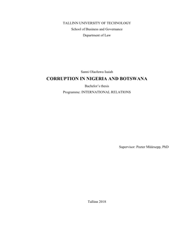 CORRUPTION in NIGERIA and BOTSWANA Bachelor’S Thesis Programme: INTERNATIONAL RELATIONS