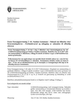 Forus Energigjenvinning 2 AS, Sandnes Kommune - Søknad Om Tillatelse Etter Forurensningsloven - Forhåndsvarsel Og Utlegging Av Søknaden Til Offentlig Ettersyn