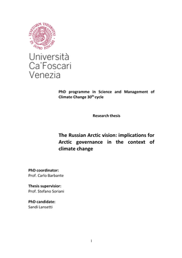 The Russian Arctic Vision: Implications for Arctic Governance in the Context of Climate Change