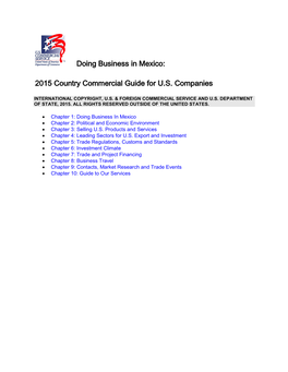 Doing Business in Mexico: 2015 Country Commercial Guide for U.S