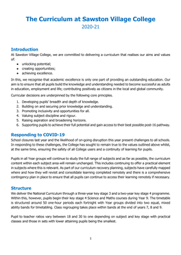 The Curriculum at Sawston Village College 2020-21