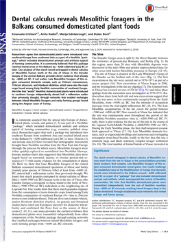 Dental Calculus Reveals Mesolithic Foragers in the Balkans Consumed Domesticated Plant Foods