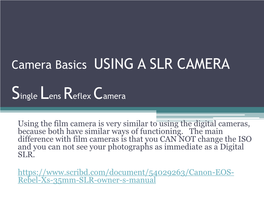 Camera Basics Using a SLR Camera