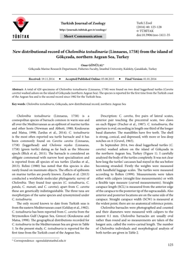 New Distributional Record of Chelonibia Testudinaria (Linnaeus, 1758) from the Island of Gökçeada, Northern Aegean Sea, Turkey