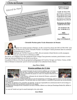 L'echo De Domats L'echo De Domats Page 1 Editorial Du Maire