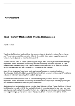 Tops Friendly Markets Fills Two Leadership Roles