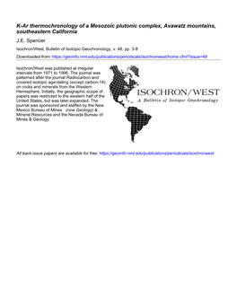 K-Ar Thermochronology of a Mesozoic Plutonic Complex, Avawatz Mountains, Southeastern California J.E