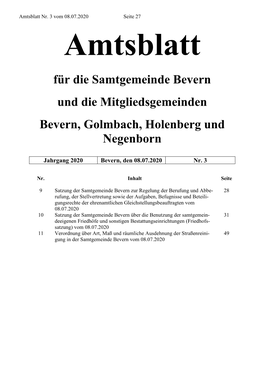 Amtsblatt Nr. 3 Vom 08.07.2020 Seite 27 Amtsblatt Für Die Samtgemeinde Bevern Und Die Mitgliedsgemeinden Bevern, Golmbach, Holenberg Und Negenborn