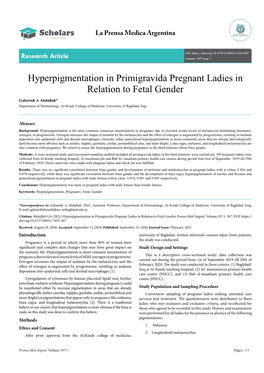 Hyperpigmentation in Primigravida Pregnant Ladies in Relation to Fetal
