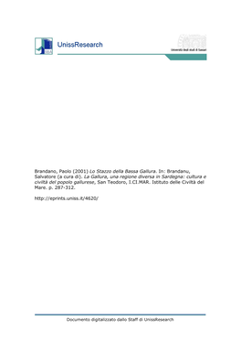 Brandano, Paolo (2001) Lo Stazzo Della Bassa Gallura. In: Brandanu, Salvatore (A Cura Di)