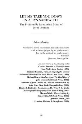 LET ME TAKE YOU DOWN in a CYN SANDWICH: the Profoundly Paradoxical Mind of John Lennon