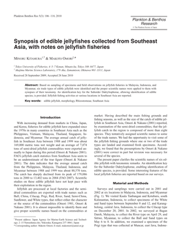 Synopsis of Edible Jellyfishes Collected from Southeast Asia, with Notes on Jellyfish Fisheries