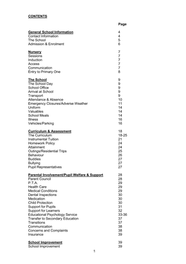 1 CONTENTS Page General School