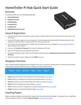 Hometroller Pi Hub Quick Start Guide Overview This Guide Will Briefly Cover the Following Essential Steps 1