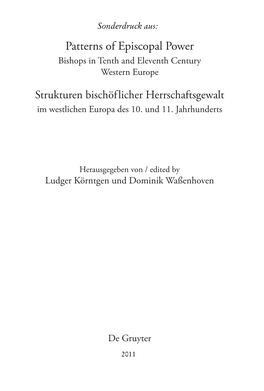 Patterns of Episcopal Power Bishops in Tenth and Eleventh Century Western Europe