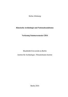 Klassische Archäologie Und Nationalsozialismus