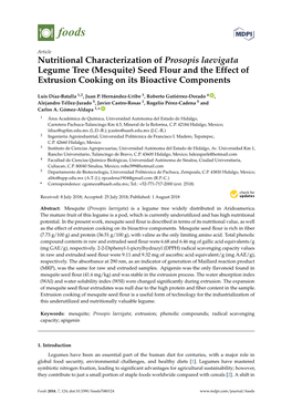 Nutritional Characterization of Prosopis Laevigata Legume Tree (Mesquite) Seed Flour and the Effect of Extrusion Cooking on Its Bioactive Components