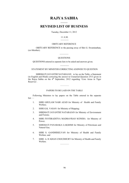 Rajya Sabha —— Revised List of Business