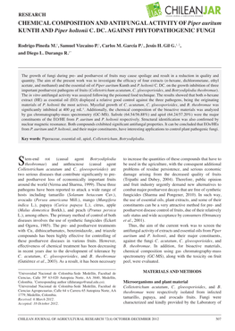 CHEMICAL COMPOSITION and ANTIFUNGAL ACTIVITY of Piper Auritum KUNTH and Piper Holtonii C. DC. AGAINST PHYTOPATHOGENIC FUNGI