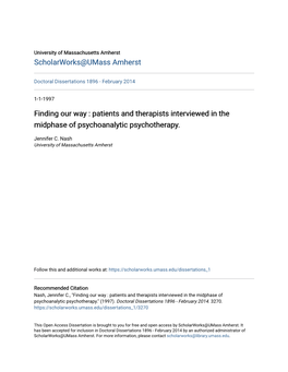 Patients and Therapists Interviewed in the Midphase of Psychoanalytic Psychotherapy