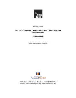 Finding Aid for the Michigan Inspection Bureau Records, 1890