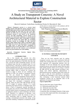 A Study on Transparent Concrete: a Novel Architectural Material to Explore Construction Sector Bhavin K