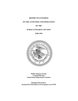 Public Integrity Section (PIN) REPORT TO