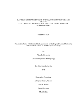 Patterns of Morphological Integration in Modern Human Crania: Evaluating Hypotheses of Modularity Using Geometric Morphometrics