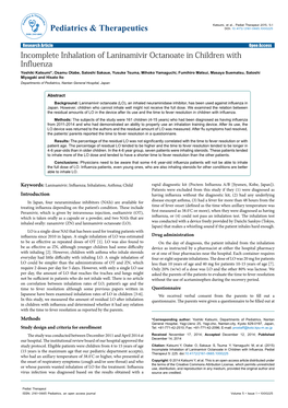 Incomplete Inhalation of Laninamivir Octanoate in Children with Influenza