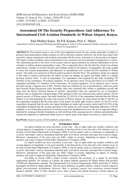 Assessment of the Security Preparedness and Adherence to International Civil Aviation Standards at Wilson Airport, Kenya