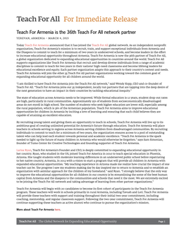 For Immediate Release Teach for Armenia Is the 36Th Teach for All Network Partner