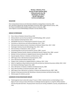 Wendy L. Martinez, Ph.D. Bureau of Labor Statistics (BLS) 2 Massachusetts Ave, NE Washington, DC 20212 202-691-7400 (Office) Martinez.Wendy@Bls.Gov