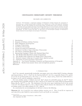 Arxiv:1811.07084V2 [Math.NT] 10 Mar 2020 N Nyi the If Only and Naeinvariety Abelian an N Characteristic and R Hoe 1.1