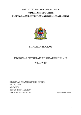 Mwanza Region Regional Secretariat Strategic Plan 2014
