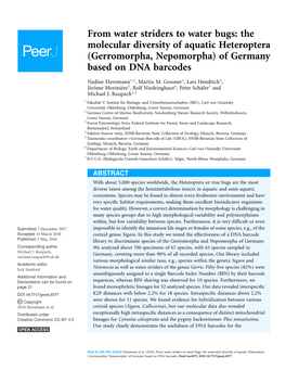 Gerromorpha, Nepomorpha) of Germany Based on DNA Barcodes