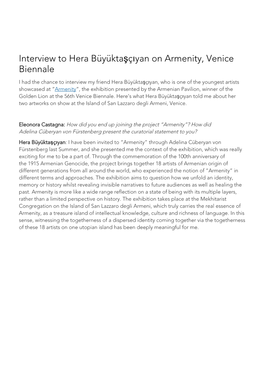 Interview to Hera Büyüktaşçıyan on Armenity, Venice Biennale - Droste Effect Mag