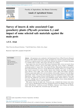 Physalis Peruviana L.) and Impact of Some Selected Safe Materials Against the Main Pests