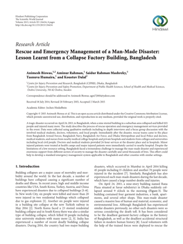 Rescue and Emergency Management of a Man-Made Disaster: Lesson Learnt from a Collapse Factory Building, Bangladesh