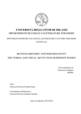 Università Degli Studi Di Milano Dipartimento Di Lingue E Letterature Straniere