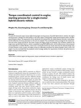 Torque Coordinated Control in Engine Starting Process for a Single-Motor