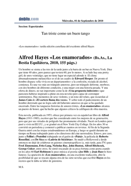 Alfred Hayes «Los Enamorados» (Bs.As., La Bestia Equilátera, 2010, 155 Págs.)