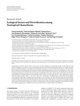 Research Article Ecological Factors and Diversification