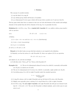 (1) Any Left Ideal I of a Ring R; (2) Any Abelian Group (Which Will Become a Z-Module);