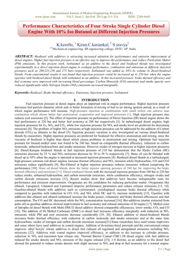 Performance Characteristics of Four Stroke Single Cylinder Diesel Engine with 10% Iso Butanol at Different Injection Pressures