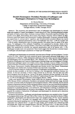 (Hymenoptera: Dryinidae) Parasites of Leafhoppers and Planthoppers (Homoptera) in Forage-Type Bermudagrass