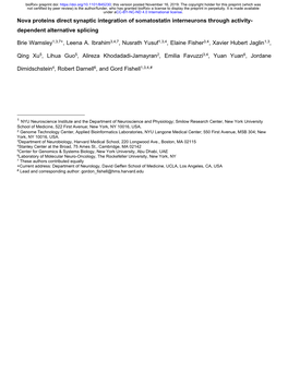 Nova Proteins Direct Synaptic Integration of Somatostatin Interneurons Through Activity- Dependent Alternative Splicing